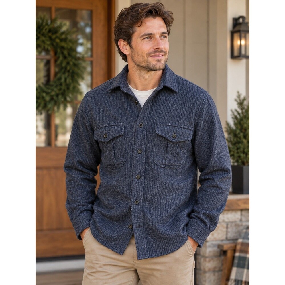 Taylor Stitch CPO Shirt Marine Tweed Wool 80% Wool Mens Large 42 Blue Indigo